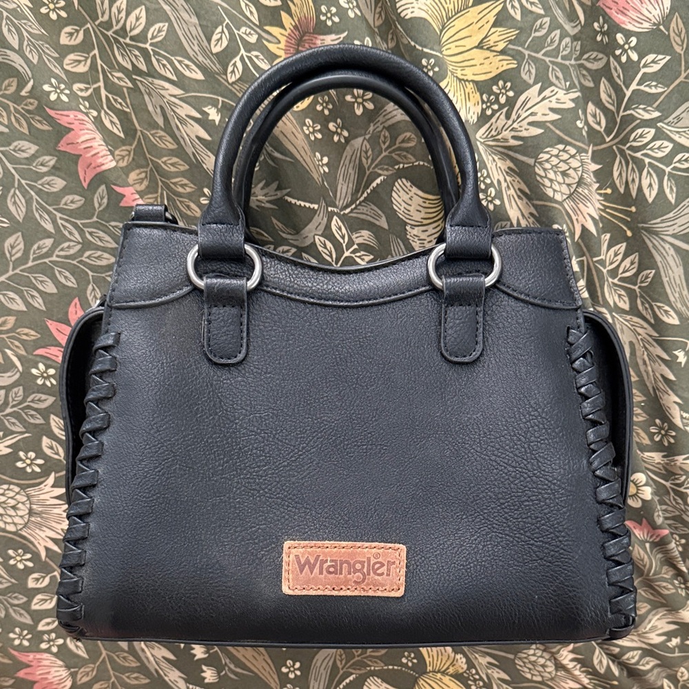 Wrangler Black Satchel with Brown Logo Patch